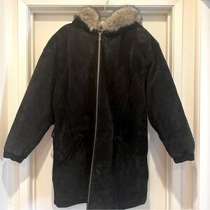 🖤Vtg 90s‎ Wilson’s leather Coat fur trim